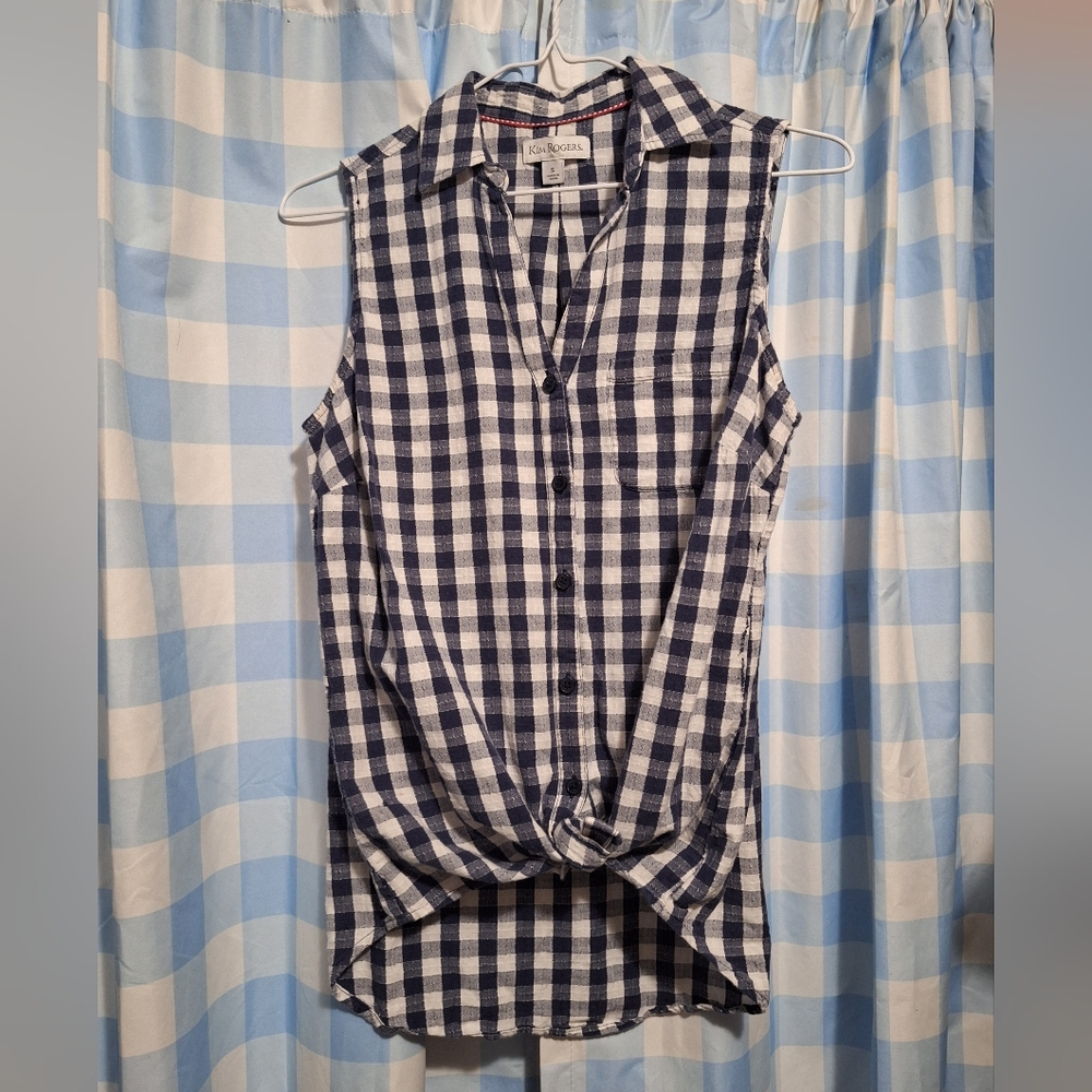 Kim Roger's Women's Navy Blue Check Sleeveless Top